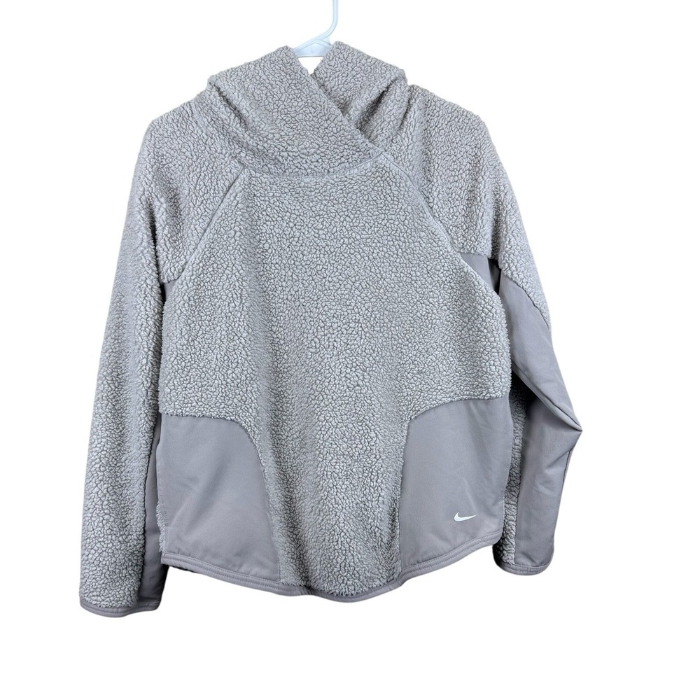 NIKE Women's Sherpa Fleece Hoodie Pullover Sweatshirt‎ Medium Tan